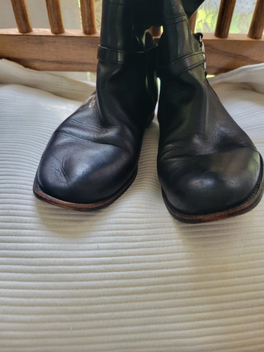 Coach Black Leather Knee High Riding Boots Silver Harness Sz 8B - Picture 5 of 9